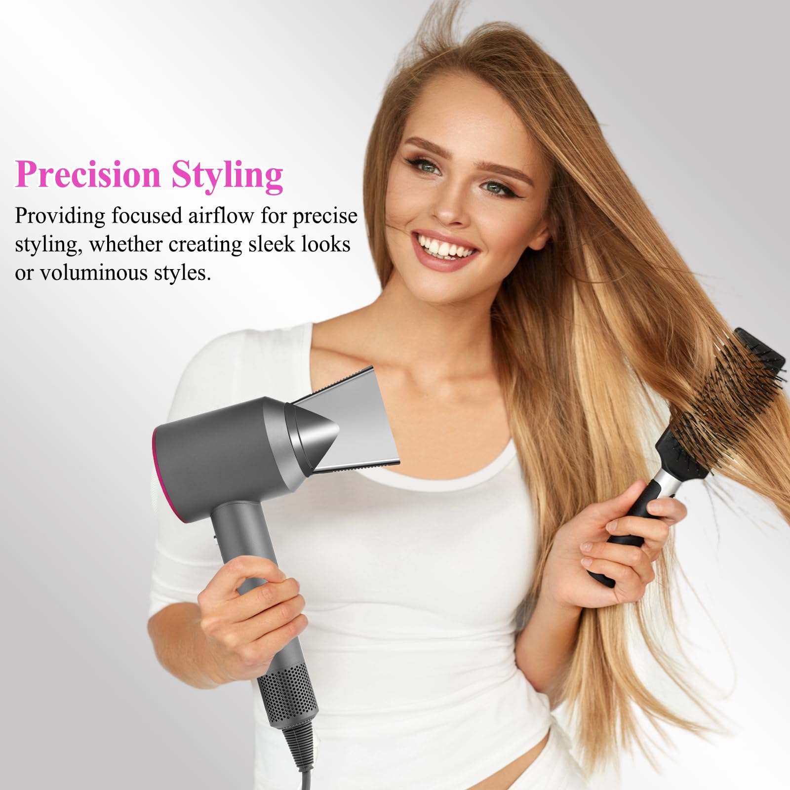 Side angle view of the durable heat resistant PUREGUST hair dryer attachment nozzle
