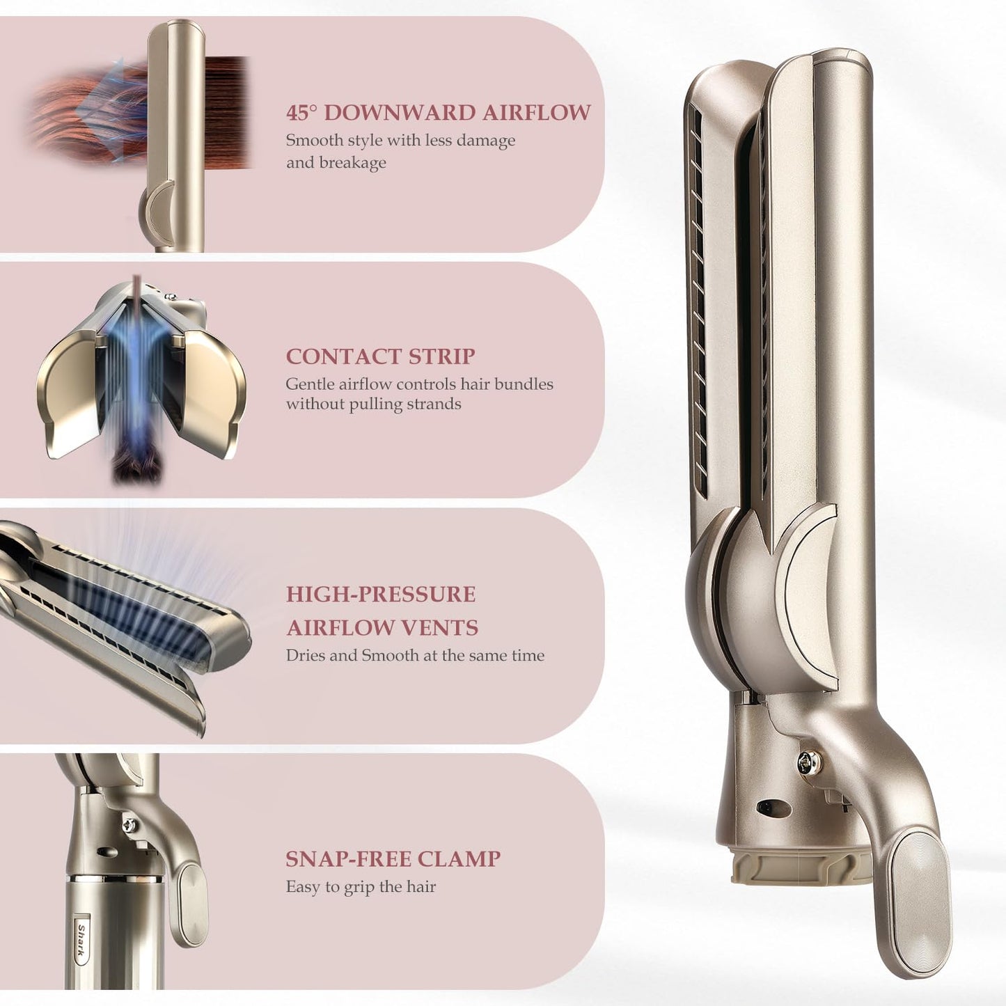 Airflow hair smoother attachment showcasing the 45 degree angled design