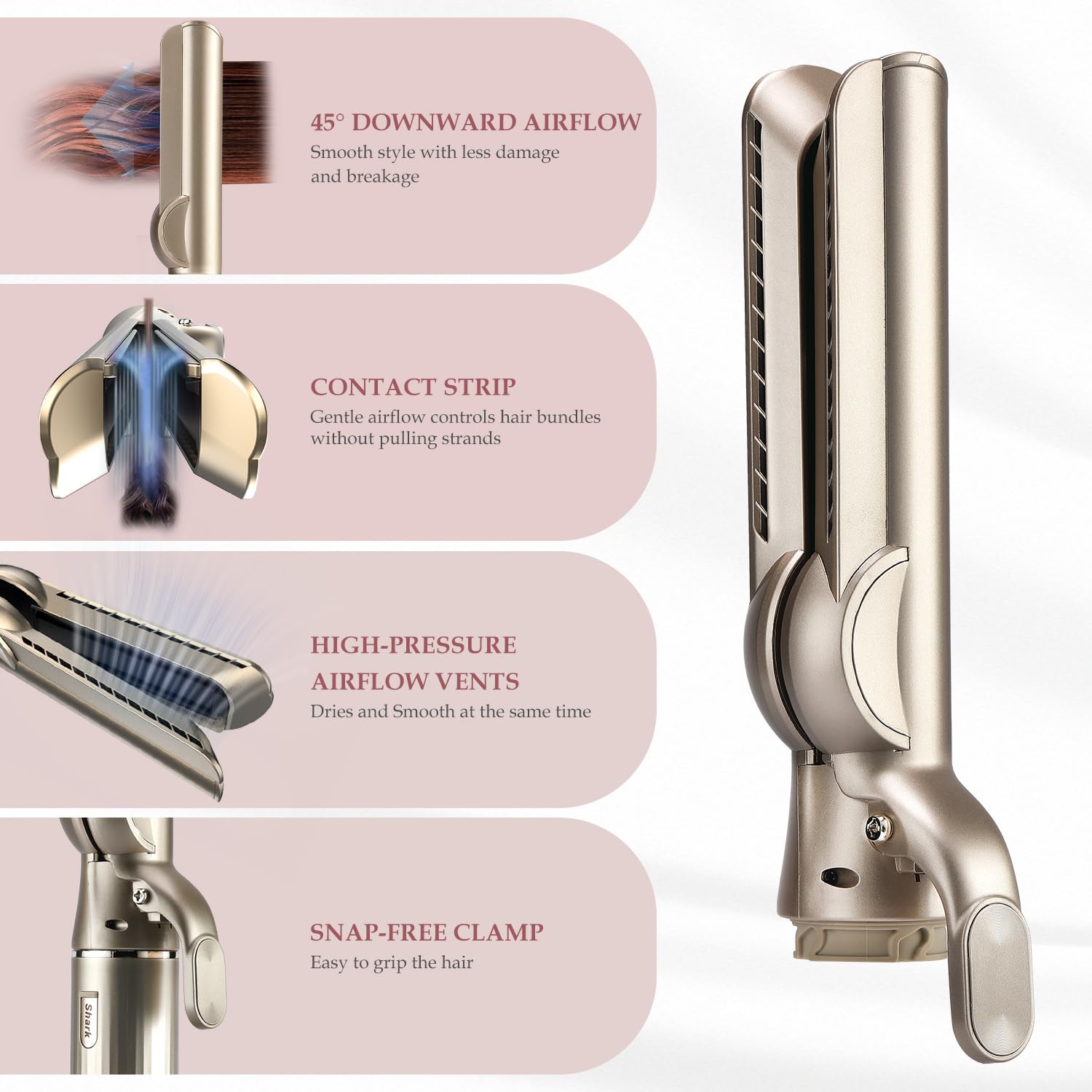Airflow hair smoother attachment showcasing the 45 degree angled design