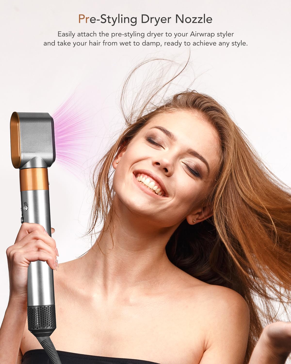 Compatible replacement drying nozzle in nickel and copper finish side view