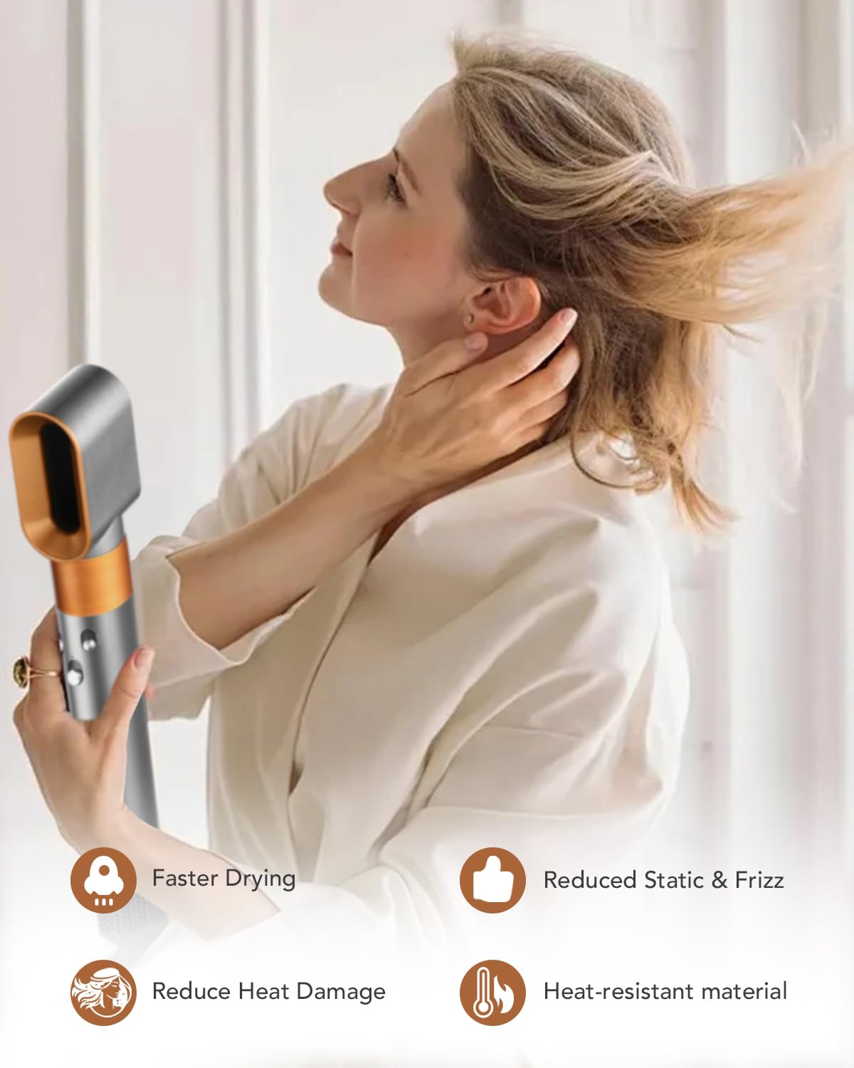 Aerodynamic airflow tip accessory for multi styler close up shot