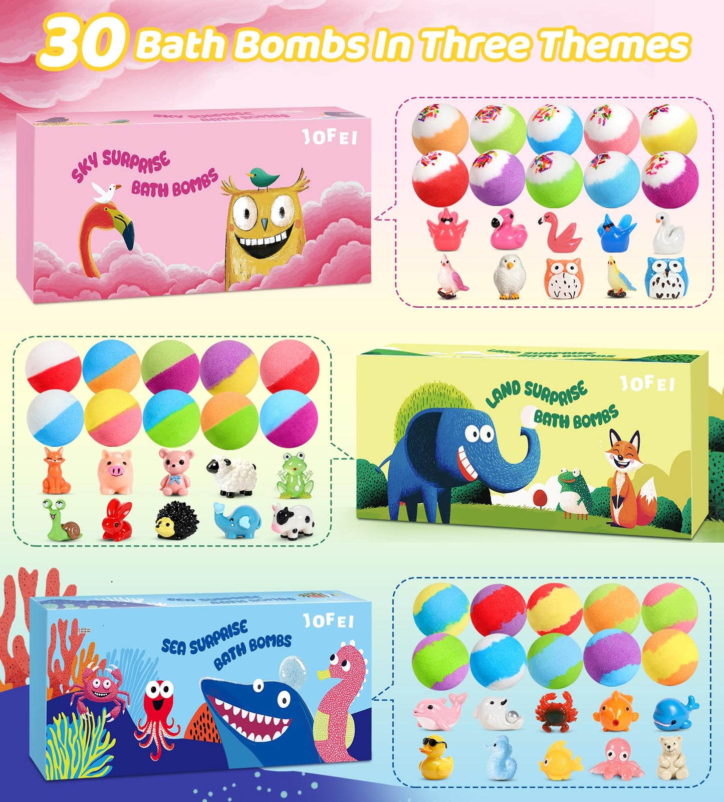 JOFEI animal surprise bubble bath fizzies dissolving in warm water revealing a toy