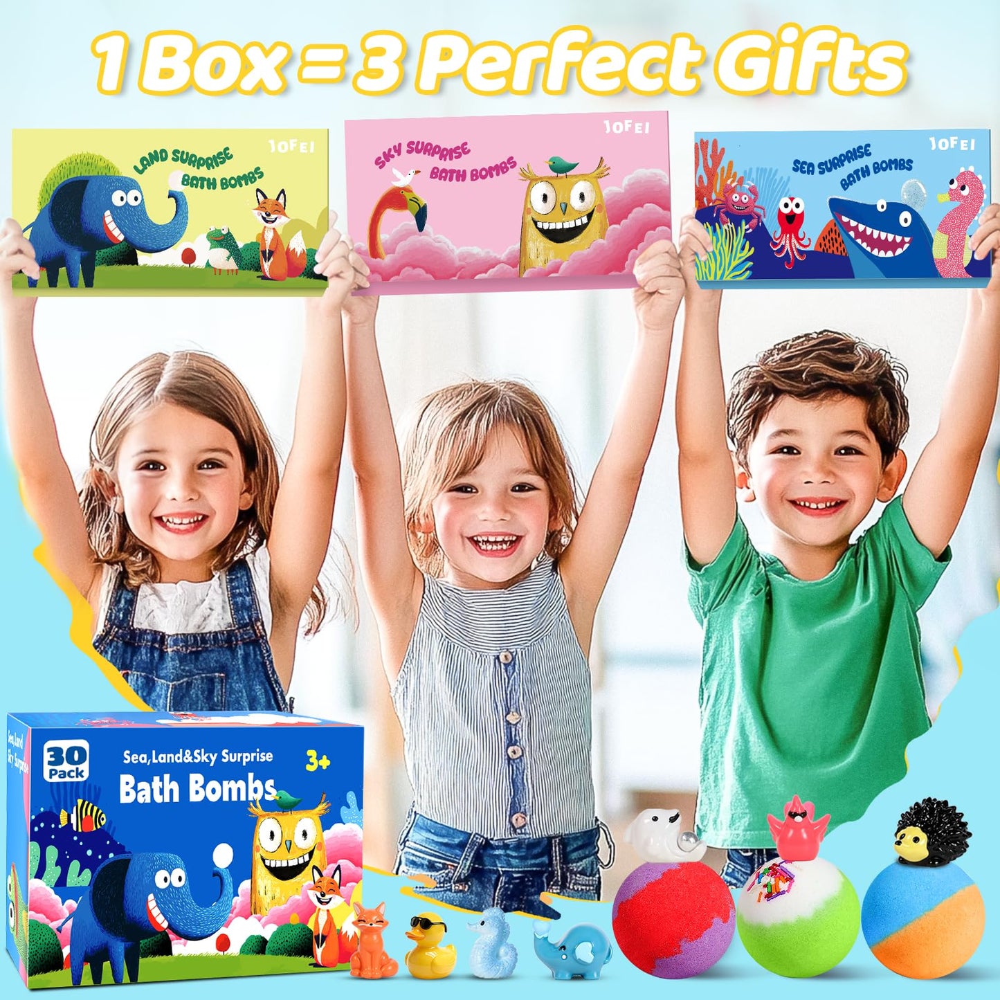 Skin friendly vegan kids bath fizzies with fruity scents being dropped in a bathtub