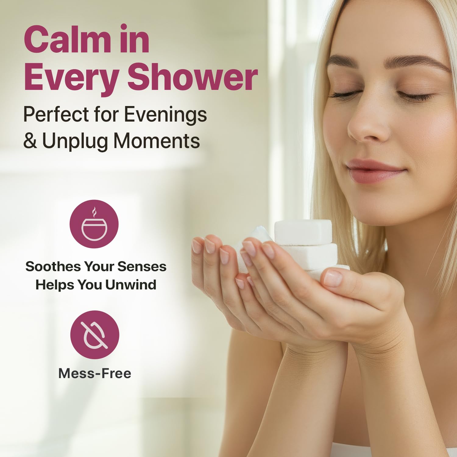 White aromatherapy tablet fizzing on a bathroom floor releasing essential oils