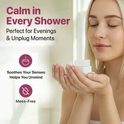 White aromatherapy tablet fizzing on a bathroom floor releasing essential oils