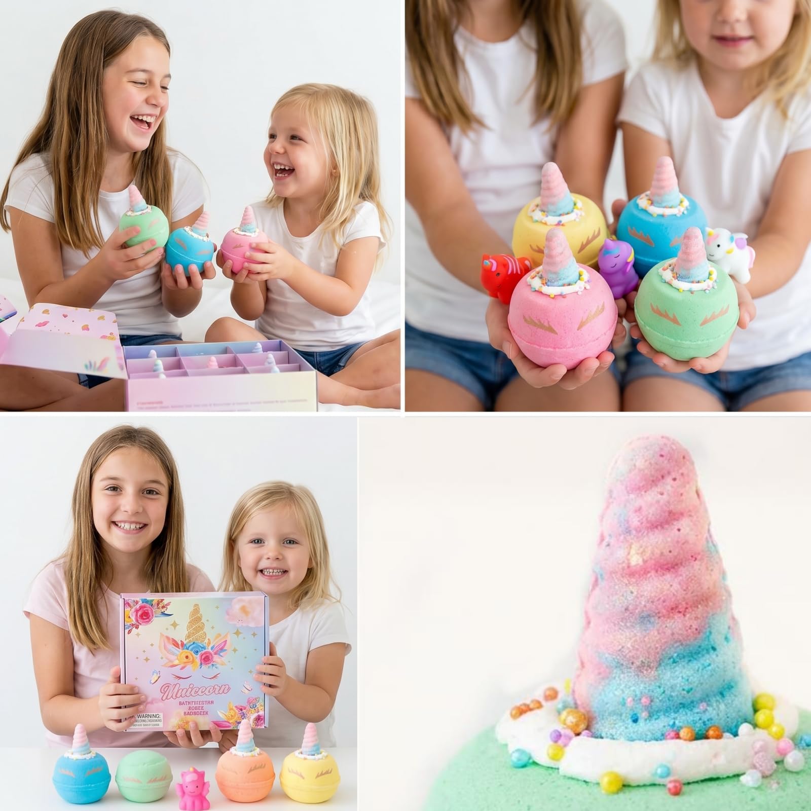 Gentle skin safe bath bombs formulated with natural organic ingredients for dry sensitive young skin.