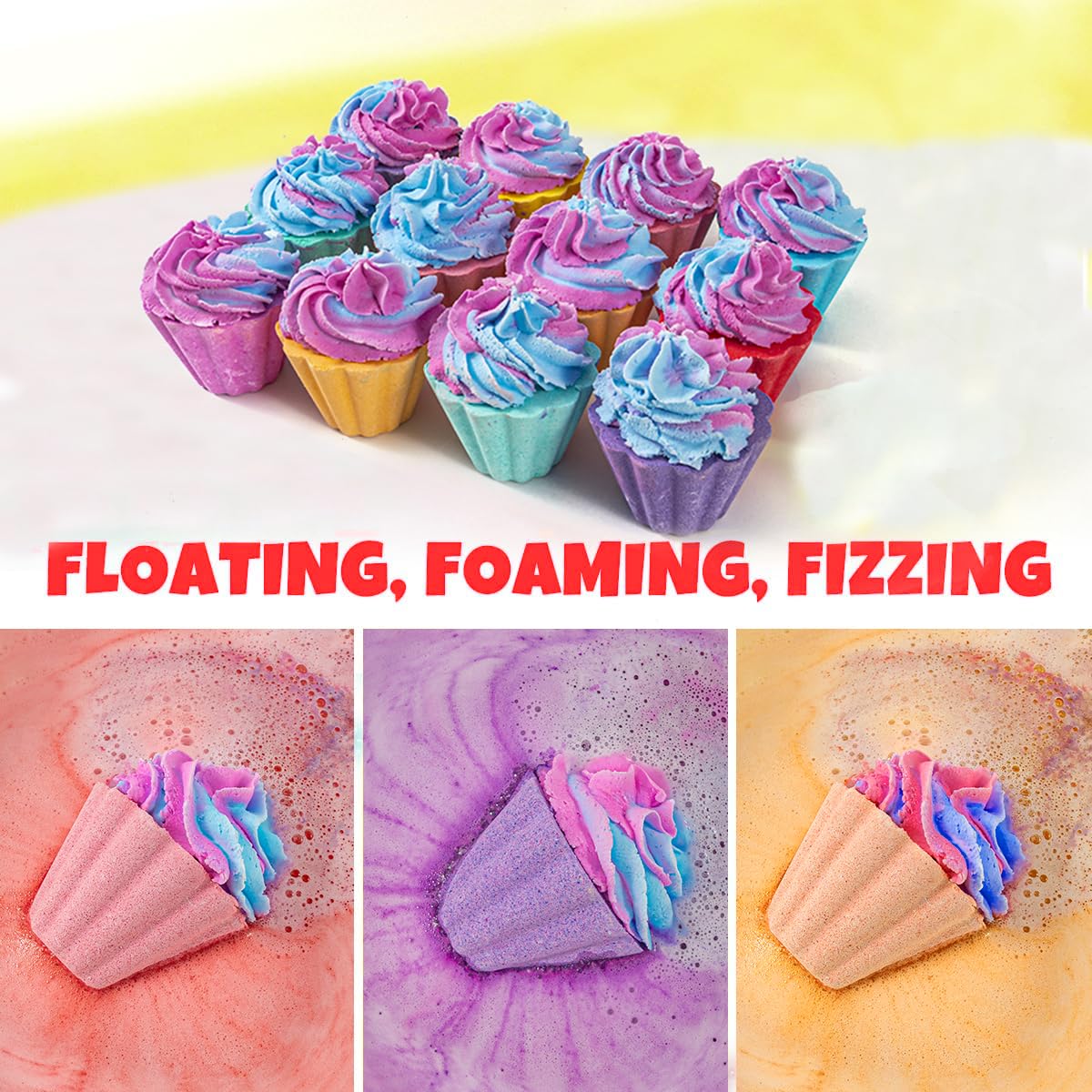 Individually wrapped organic shea butter kids bath bombs arranged in a premium gift set box