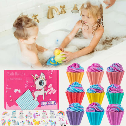 Vibrant non staining bubble bath bubbles generated by a pink cupcake fizzie