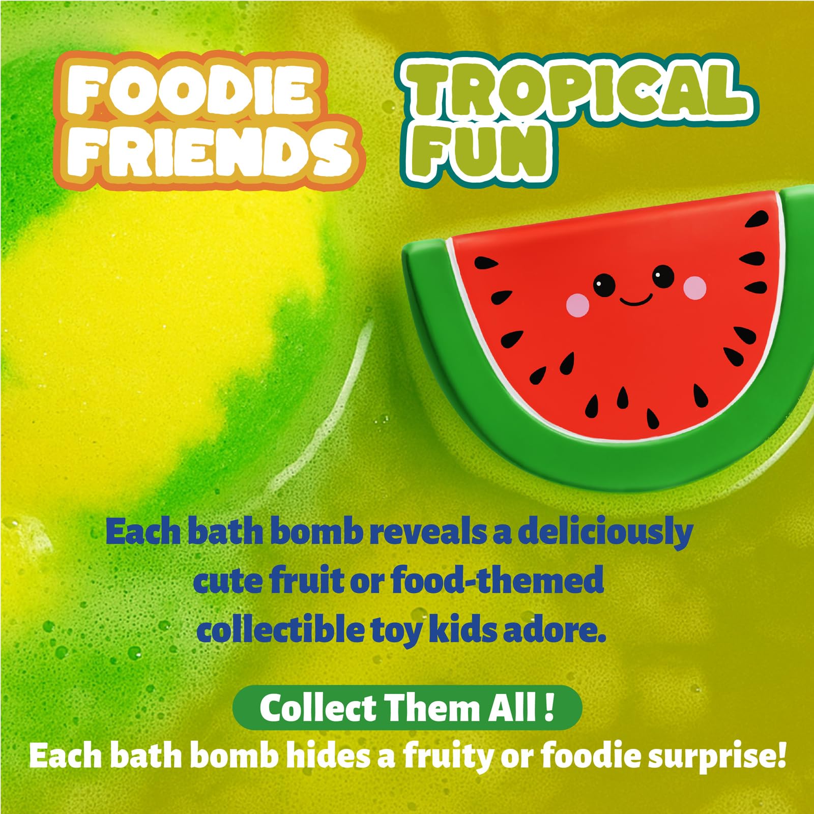 Children playing safely with the floating miniature food toys in a clean tub.