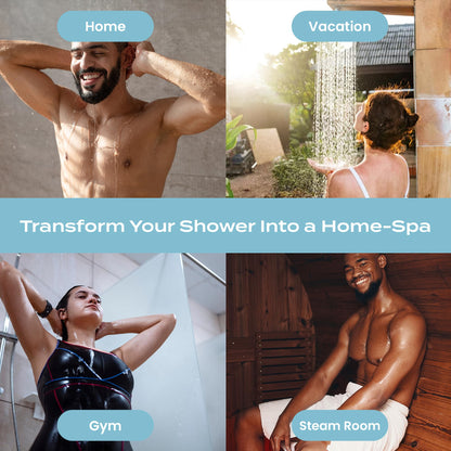 A lifestyle image demonstrating the correct placement of the aromatherapy tablet on a wet bathroom floor.