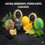 Natural essential oil ingredients layout for ZenseMe men bath set