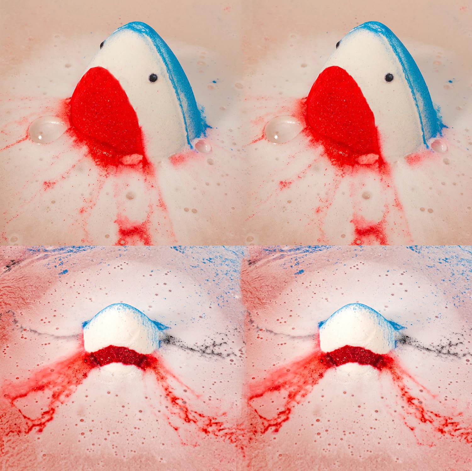 Surprise ocean toy animal figures being revealed from inside a dissolving shark bath fizz.