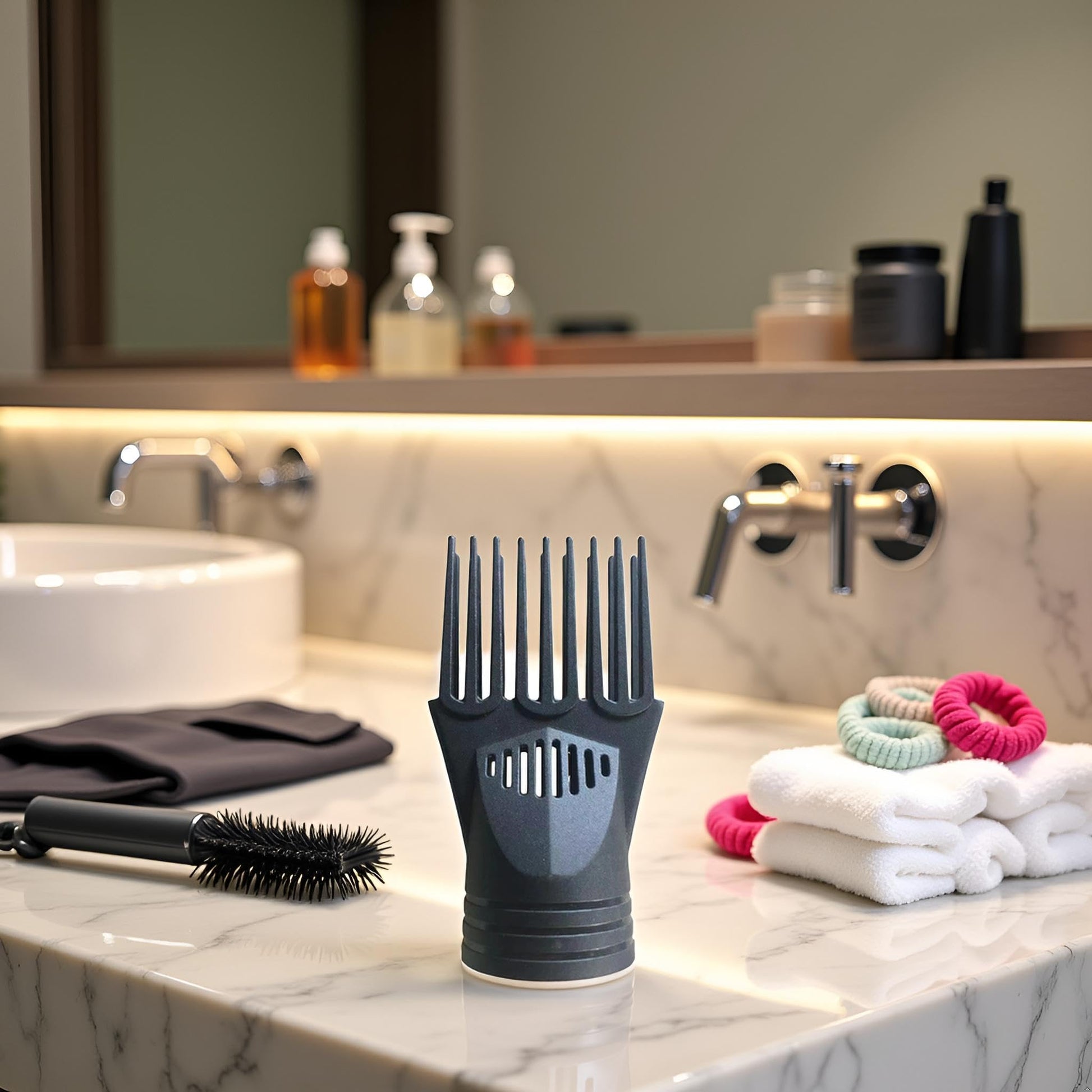 Hair dryer comb attachment being used for detangling hair