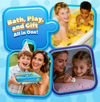 Children having fun during bath time with colorful water