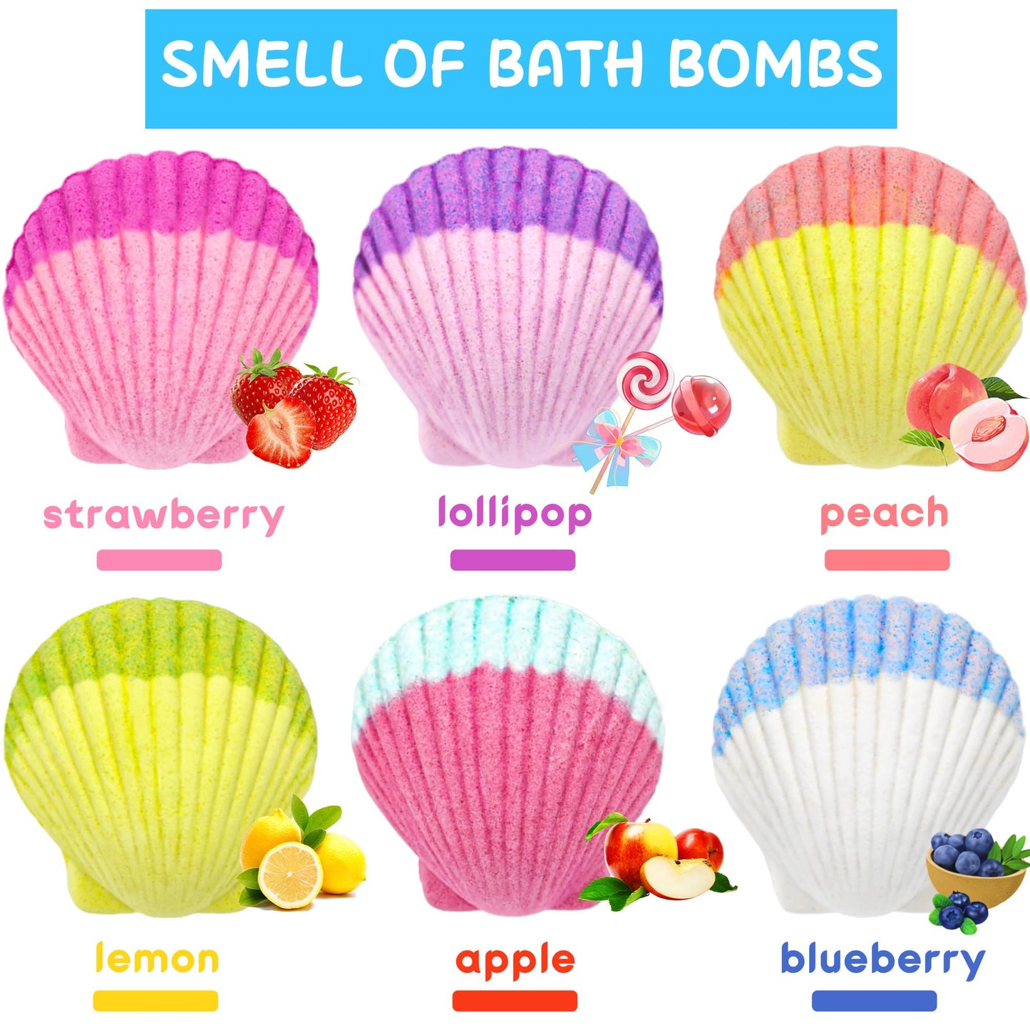 Usand 3.9 Ounce seashell bath bombs packaged beautifully as a premium birthday gift set for children.