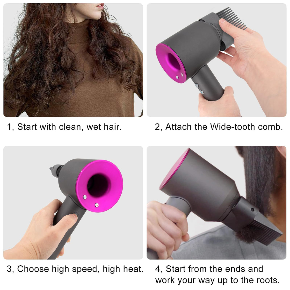 Dxyue wide tooth comb attachment side profile for hair care