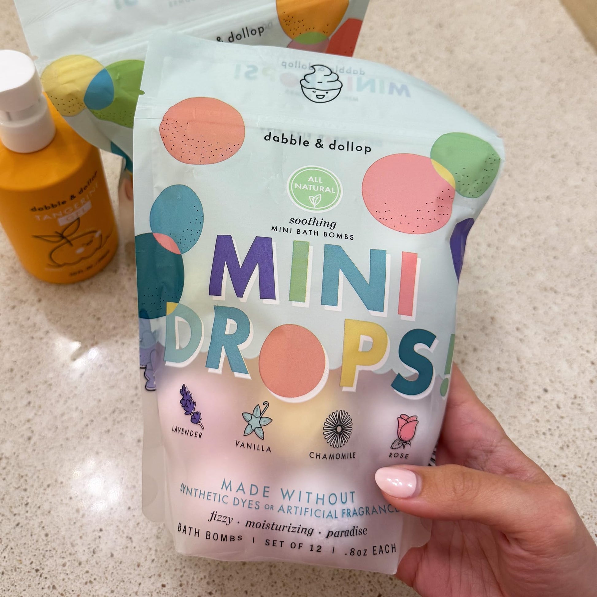 Resealable pouches of vegan gluten free children bath bombs