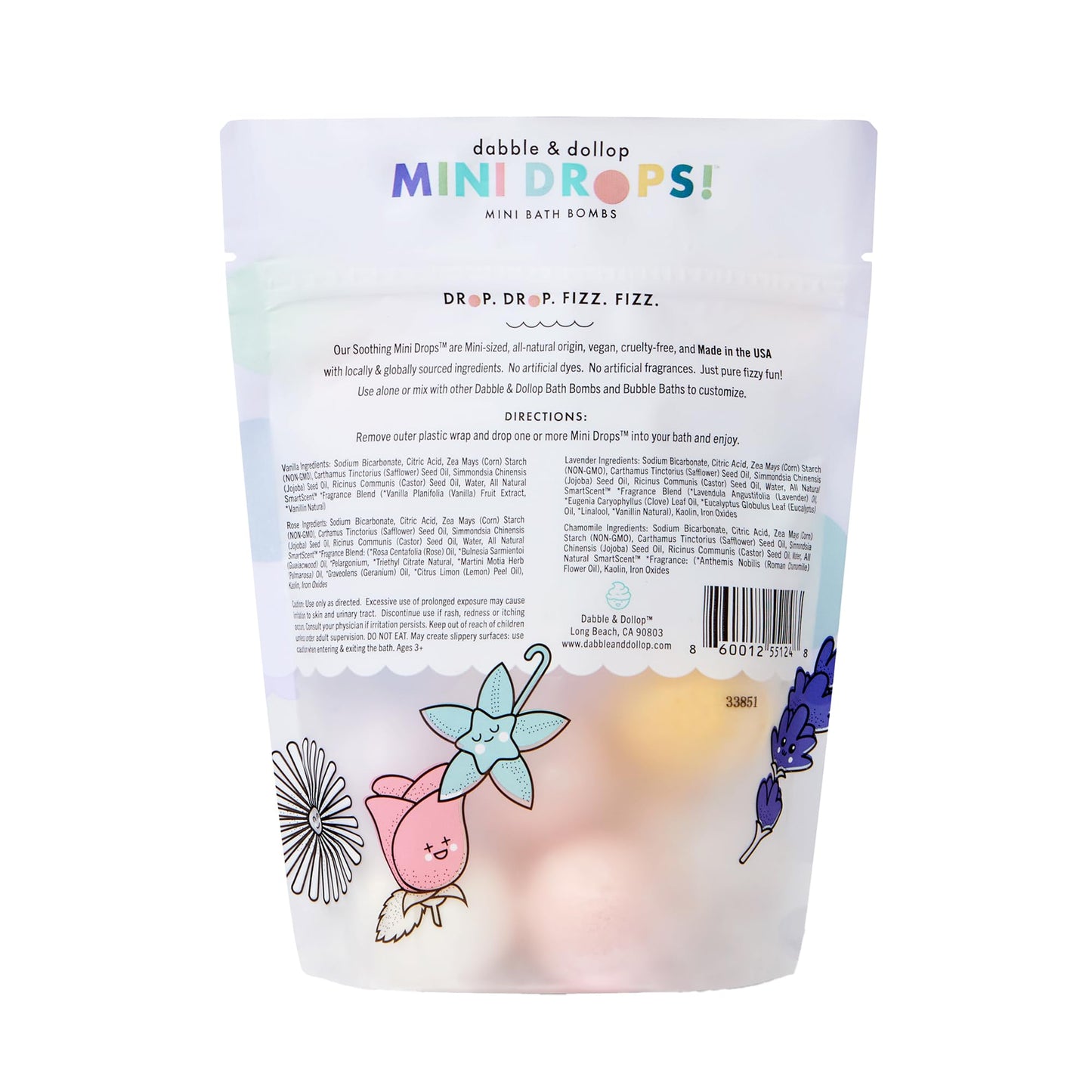 Aromatherapy bath drops with jojoba and castor oil ingredients