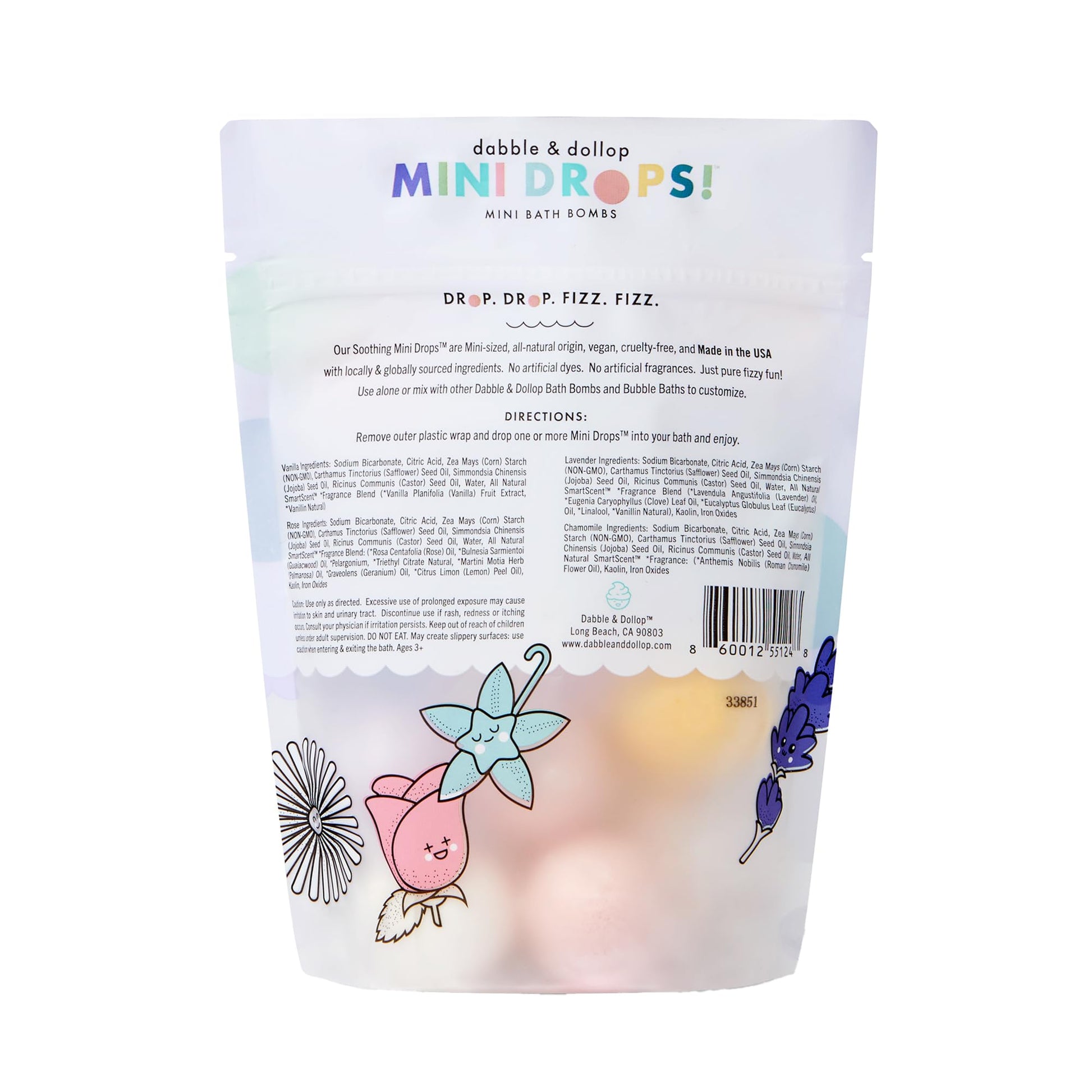 Aromatherapy bath drops with jojoba and castor oil ingredients