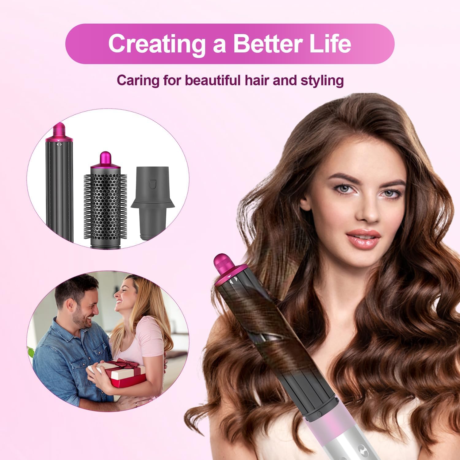 Automatic curling barrel attachment mounted on Dyson hair tool