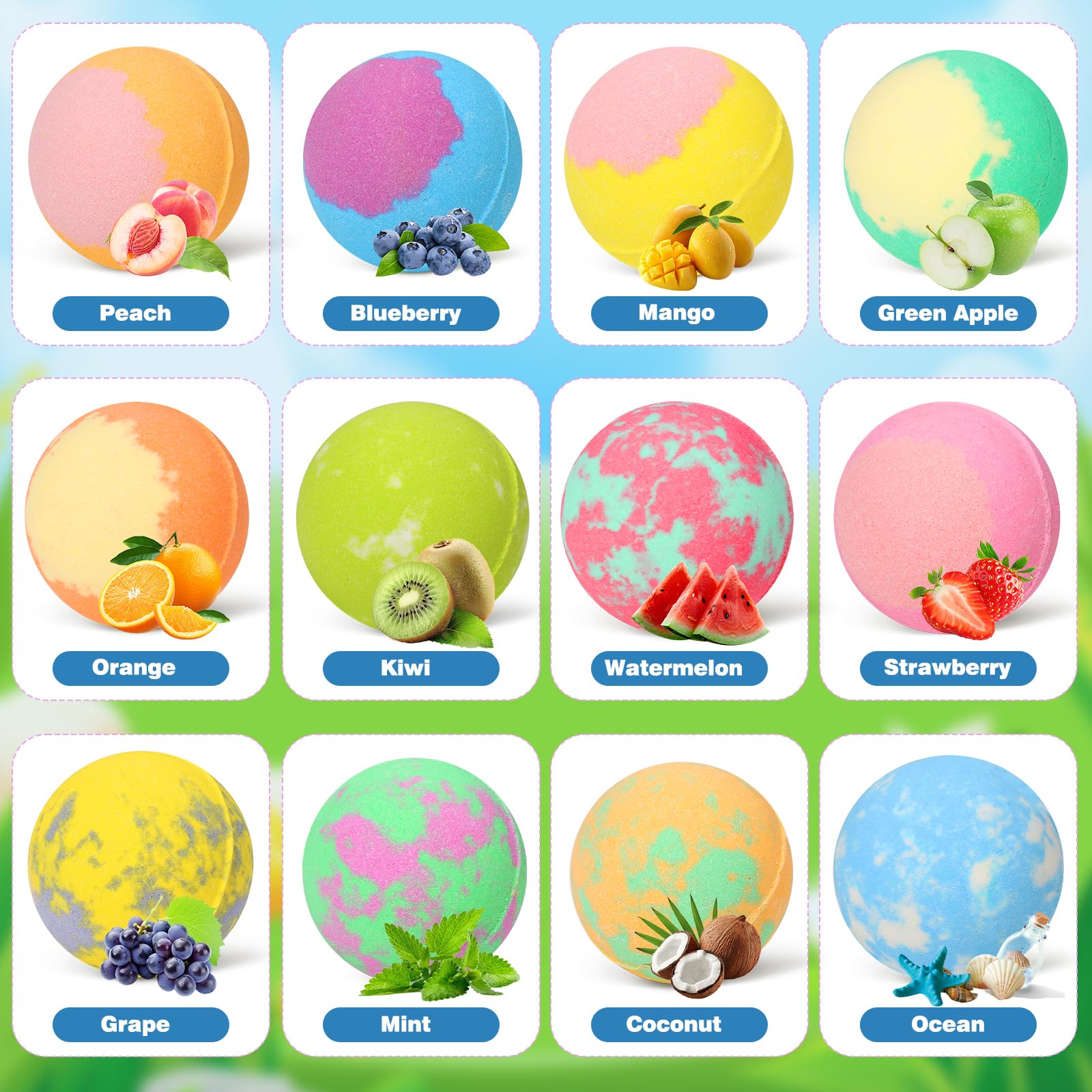 Excalla children gift set displaying 12 unique scented bath balls and the pink miniature bathtub playset.