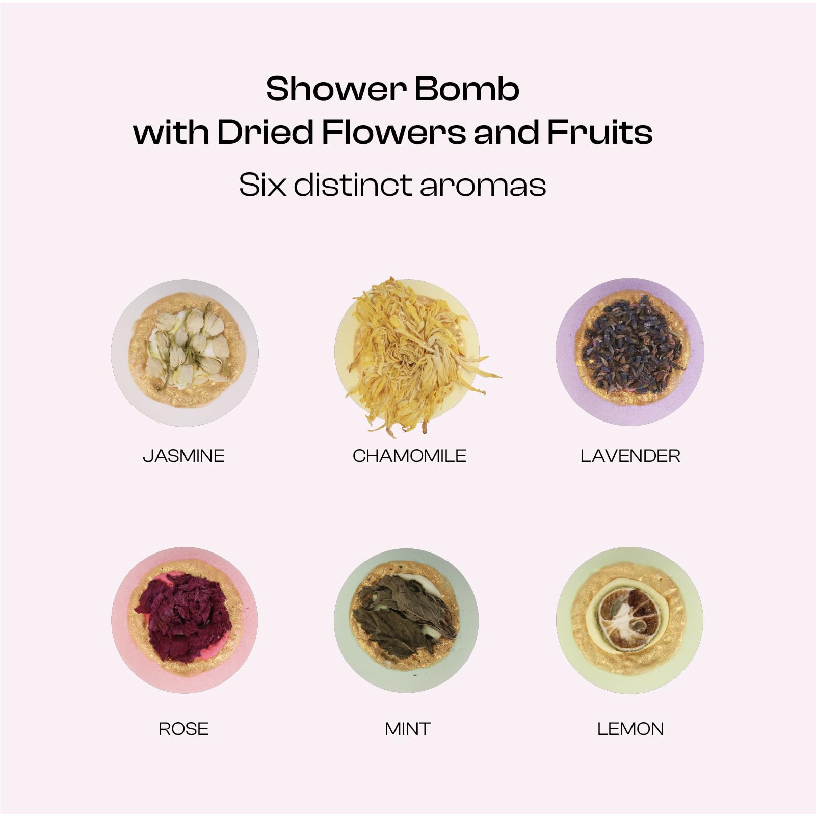 Assorted BoboSweeTree handmade bath fizzies with real dried rose petals and lavender.