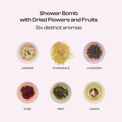 Assorted BoboSweeTree handmade bath fizzies with real dried rose petals and lavender.