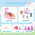 Children enjoying bath time with vibrant colored water and floating bubbles.