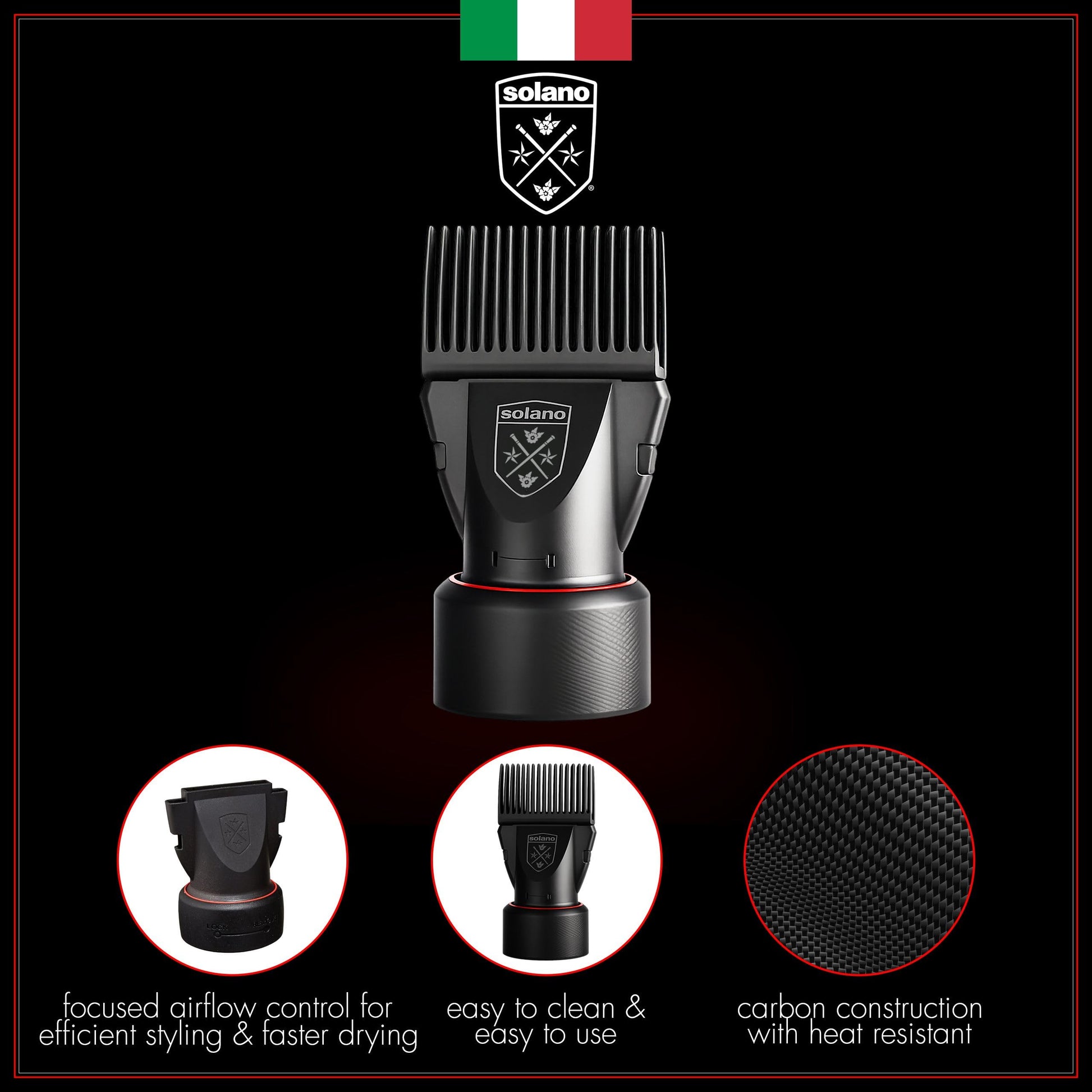 Solano hair dryer comb attachment with twist lock mechanism