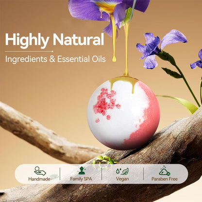 Premium organic bath bombs box containing twenty counts of essential oil infused self care gift items.