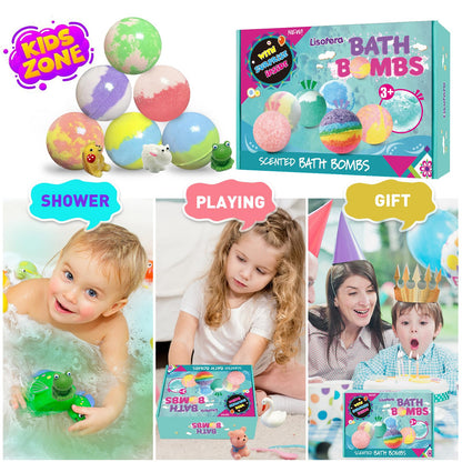 Twelve individually wrapped colourful bubble bath fizz balls arranged side by side