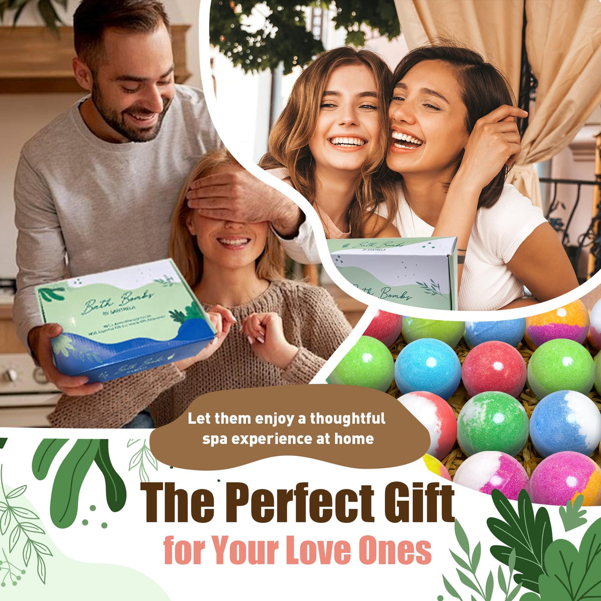 Santrela gift set for women featuring essential oil bath balls