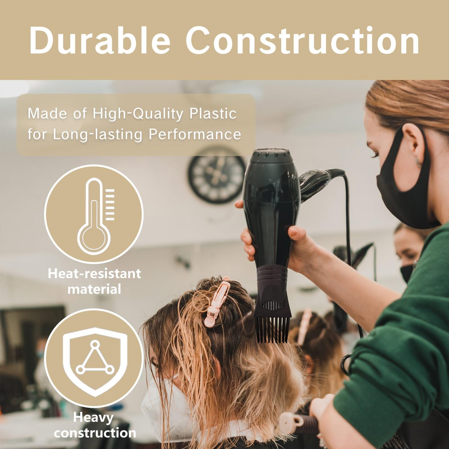 Durable heat resistant black plastic hair dryer comb accessory