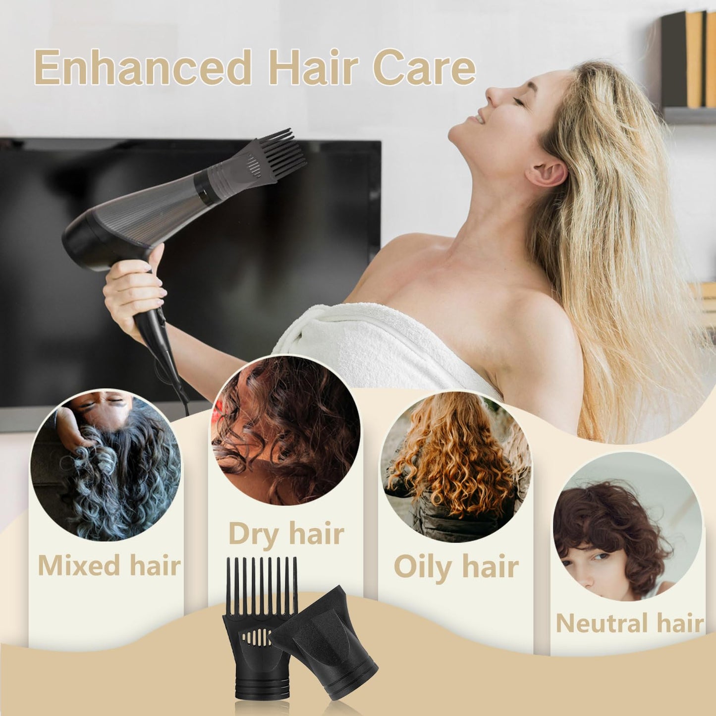 Side profile of BRBASAP hair dryer comb attachment kit