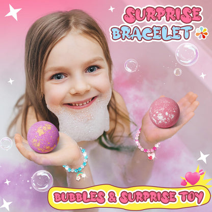Sanyi strawberry and coconut scented kids fizzy bath balls with hidden toy containers.