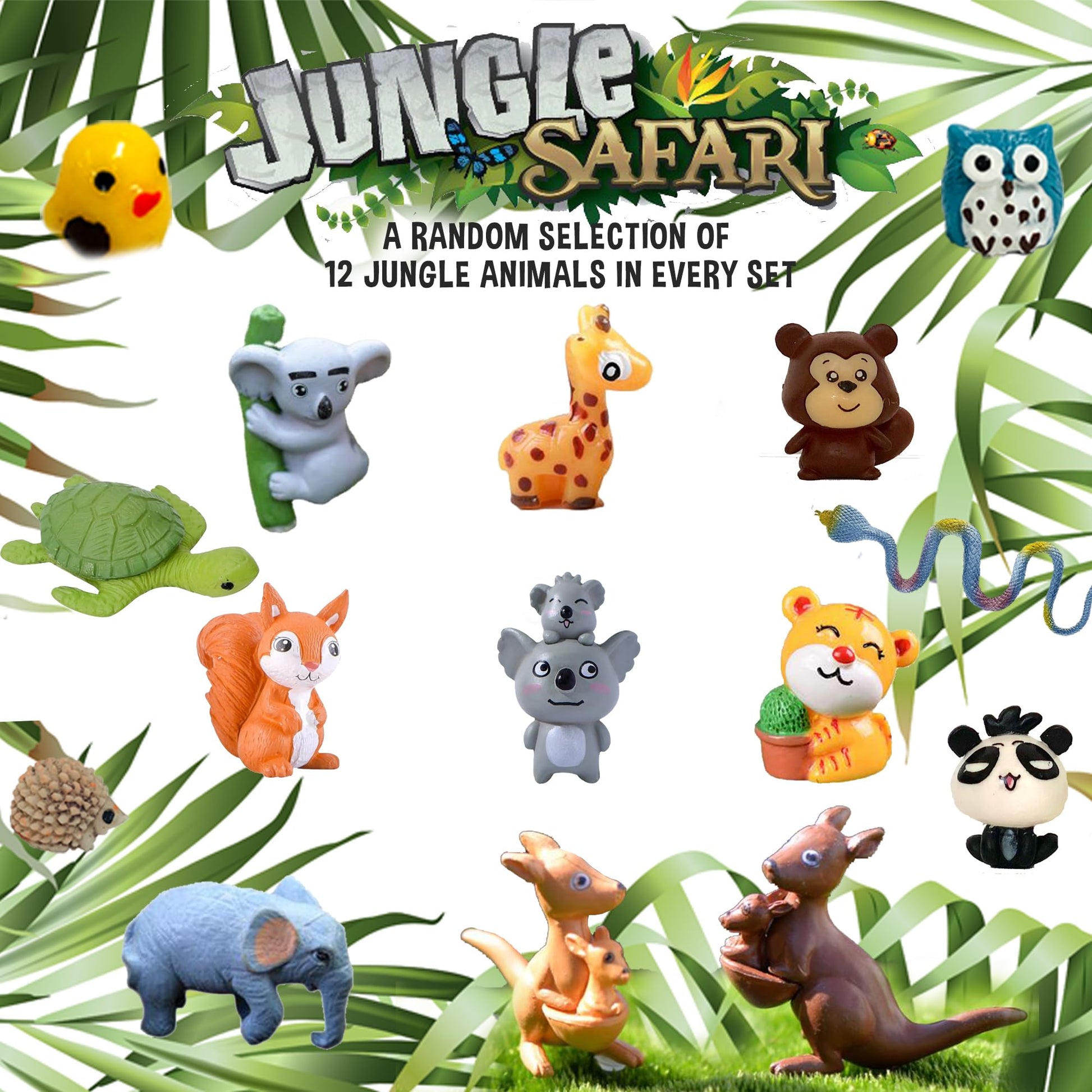 Mineral Me California natural kids bath bomb set showing hidden surprise jungle animal toys revealed.