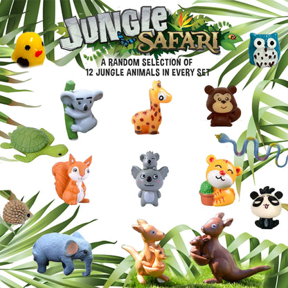 Mineral Me California natural kids bath bomb set showing hidden surprise jungle animal toys revealed.