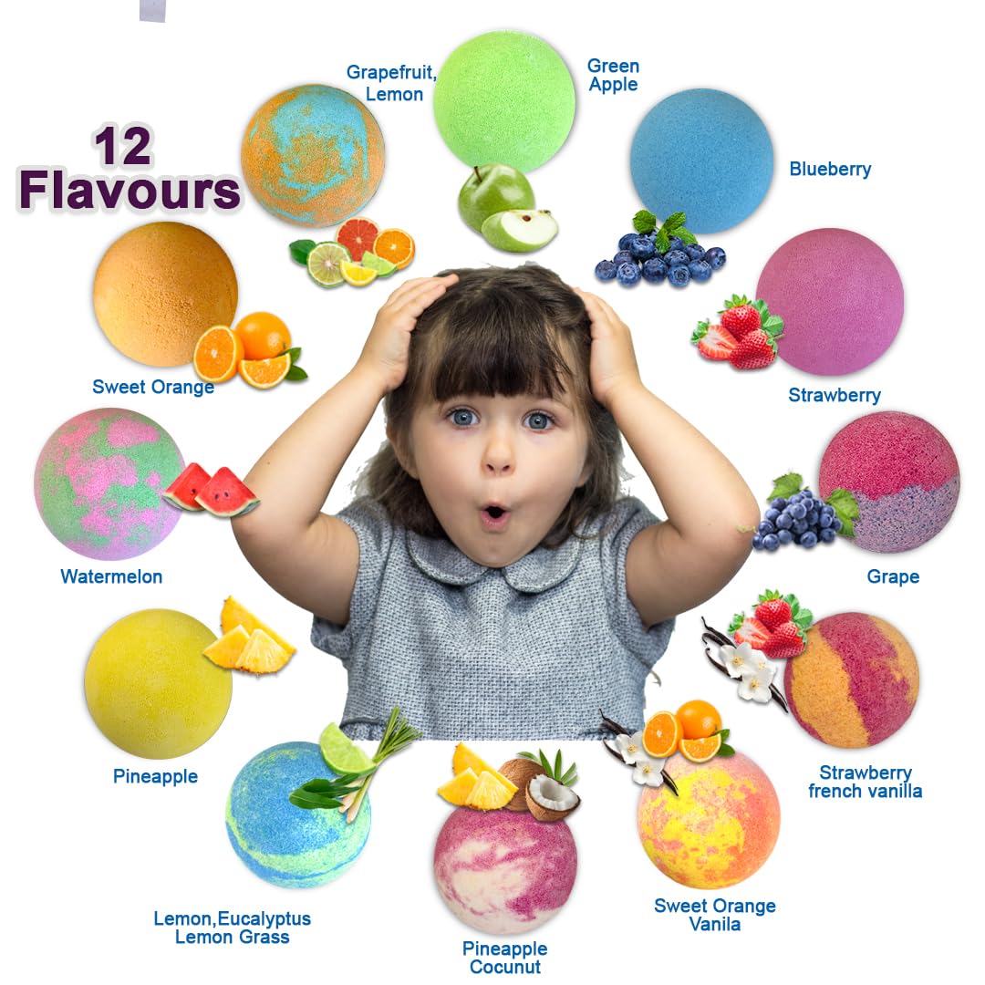 Mineral Me California organic kids bubble bath balls displaying internal moisturizing shea butter ingredients.