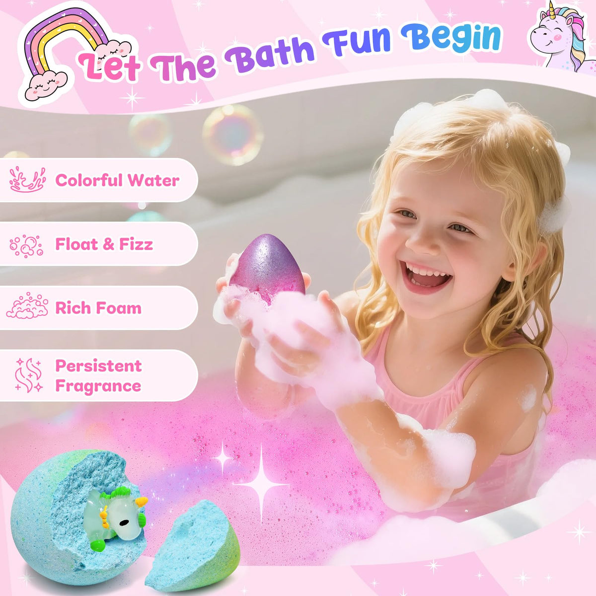 Bofuoos unicorn bath bombs close-up of pastel colors