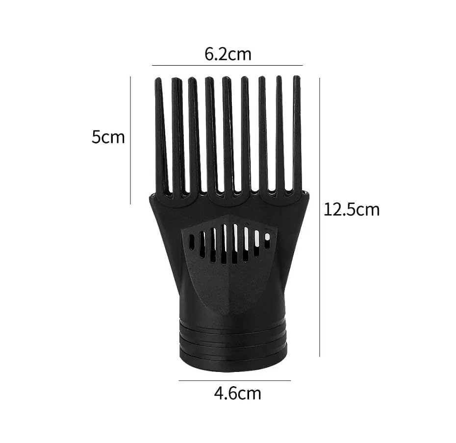Two black plastic hair dryer comb nozzles for styling
