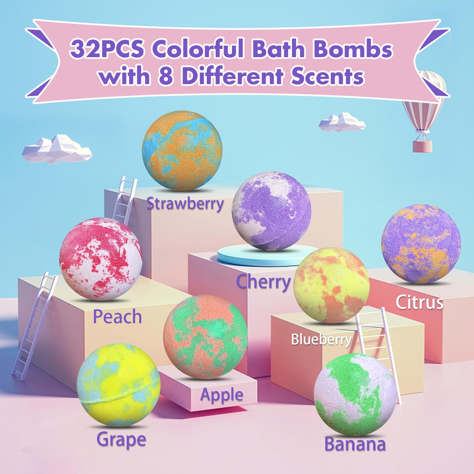 Skin-friendly organic children bath fizzies gift set with four internal product boxes
