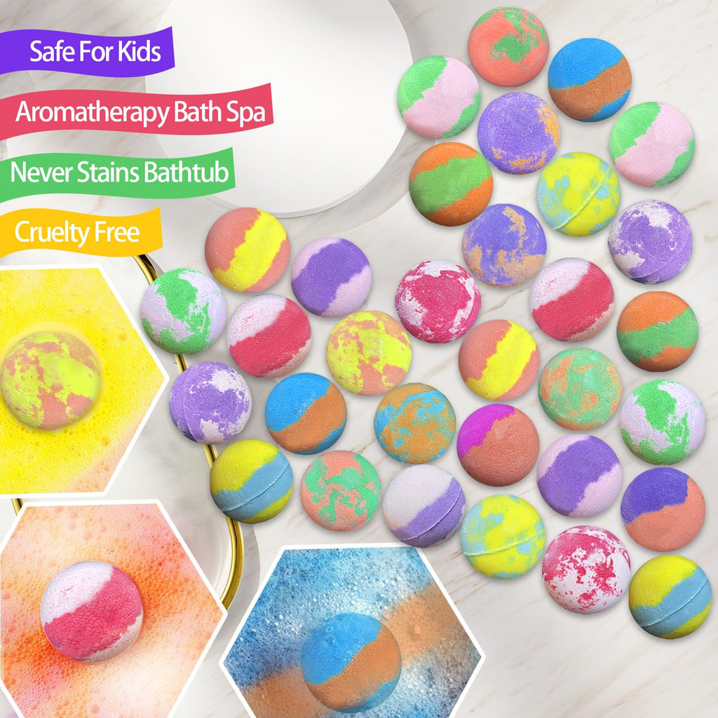 Individual wrapped Lisotera bath bomb units highlighting fruit fragrance variety.