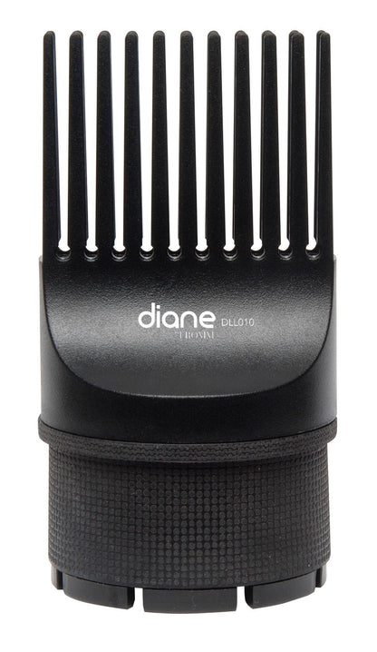 Close up of Diane Universal Dryer Pick black silicone attachment for hair dryers.