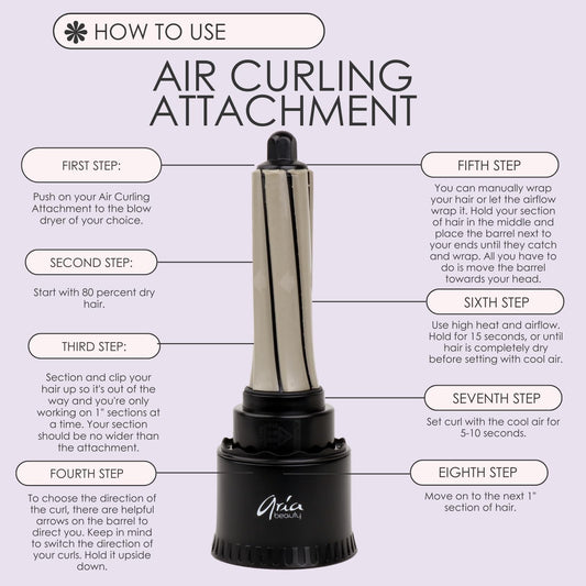 Aria Beauty air curling nozzle showing directional airflow arrows