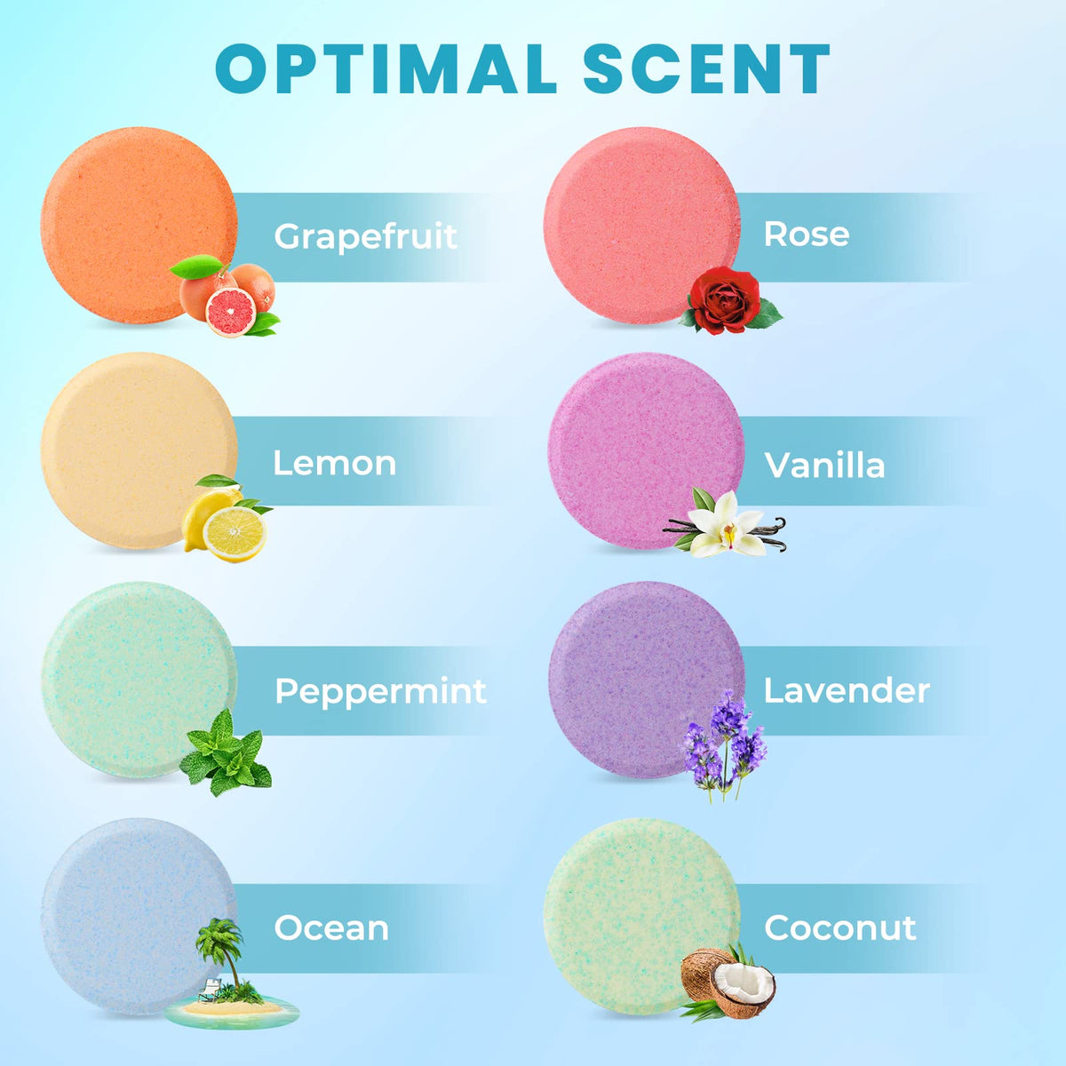 Close up of CalmNFiz aromatherapy shower tablets in packaging