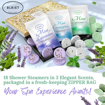 Eighteen piece luxury spa gift set for women and men featuring calming purple and blue aromatherapy tablets