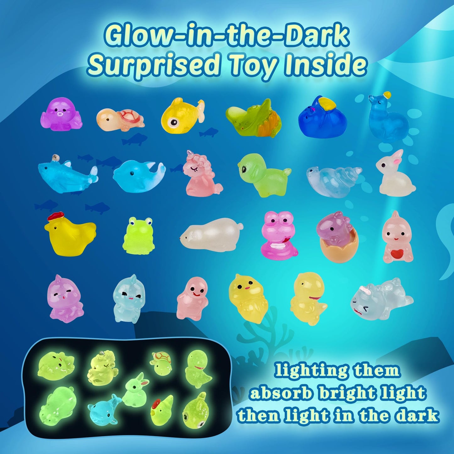 BYGGVIR children bubble bath fizz dissolving in water to reveal a hidden glow-in-the-dark animal figurine.
