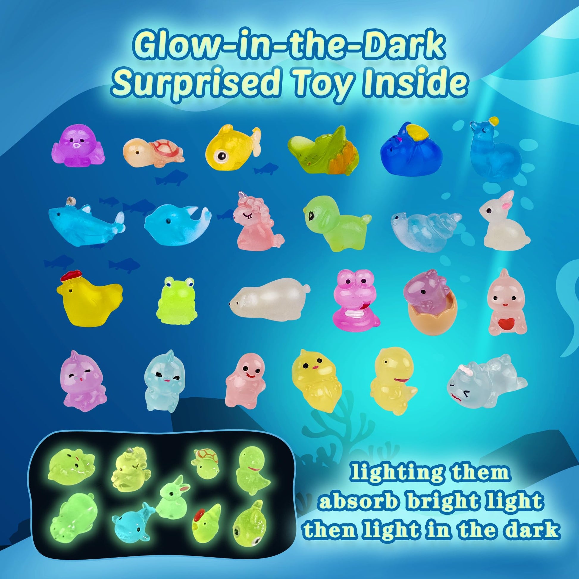 BYGGVIR children bubble bath fizz dissolving in water to reveal a hidden glow-in-the-dark animal figurine.