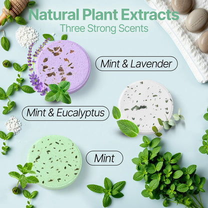 Aromatic wellness shower tablets being utilized during a relaxing hot shower routine for sinus relief