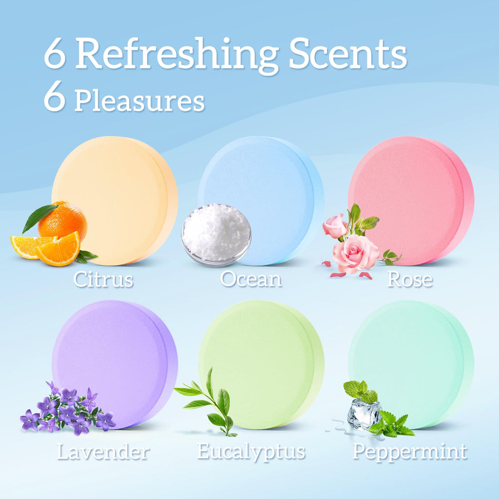 TranquilBliss shower bombs arranged to display individual foil-wrapped tablets.